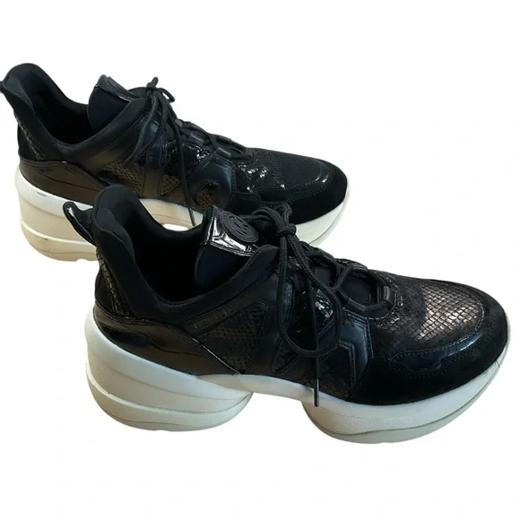 Michael Kors Olympia Trainers Black Embossed Snake Print Women's Sneakers  Sz 10